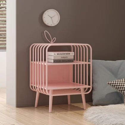 Mini Nordic Bedside Nightstands Minimalist Iron Pink